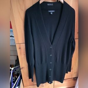 Banana Republic Women's Black Long Merino Wool V Neck Cardigan Size XL